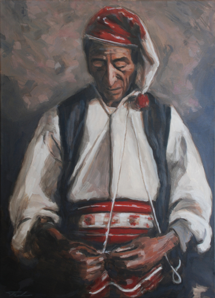 0710. Anciano en Rojo y Negro. 90 x 60 cm. 600 €