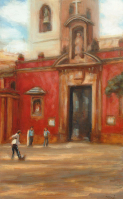 0421. Niños jugando en la plaza. 92 x 65 cm. 300 €.