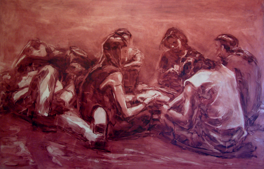 05.28. Los jugadores de cartas. Óleo sobre madera. 90 x 140 cm
