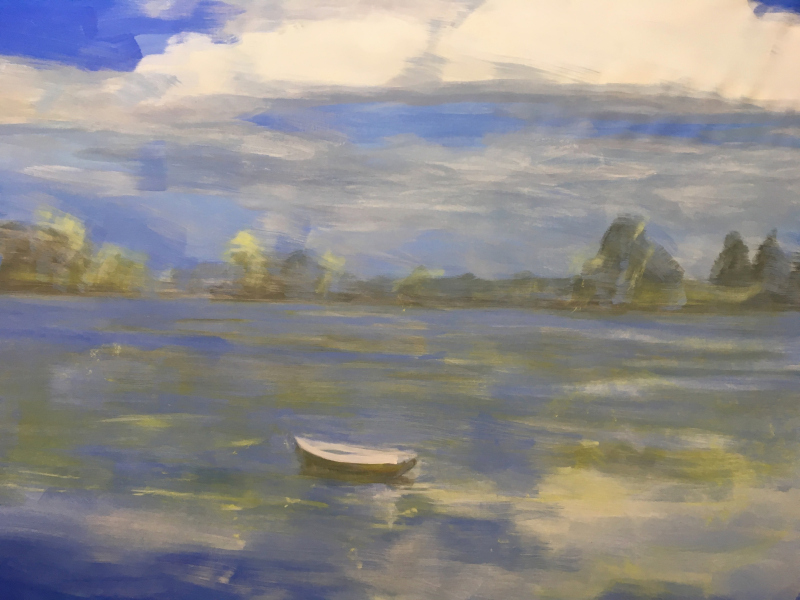 18.16. Reflejos sobre el río. Mixta sobre tela. 81 x 116 cm